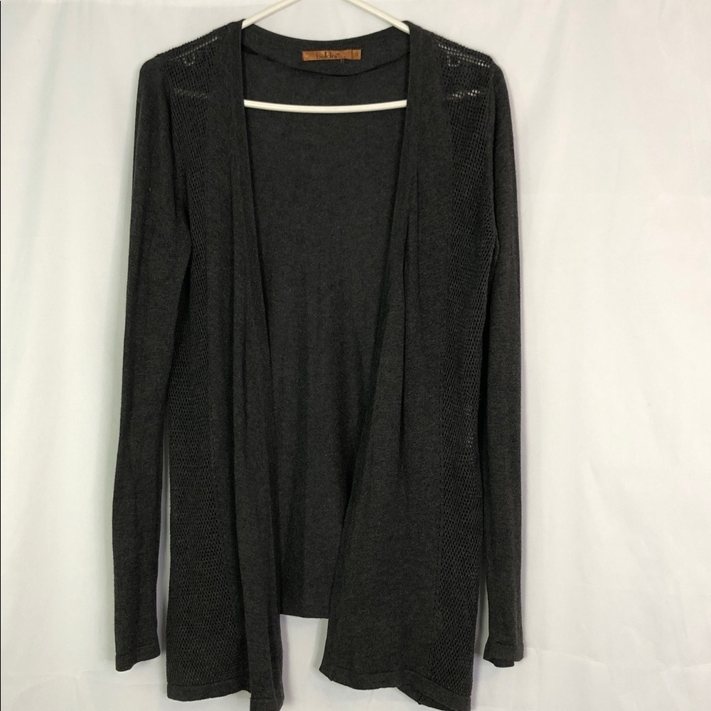 Belldini Charcoal Knit Women's Pointelle Long Sleeves Open Cardigan Sweater Sz S